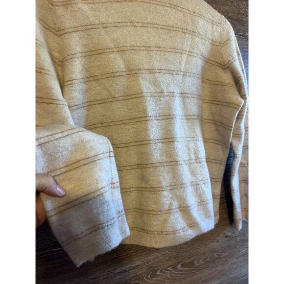 VINCE CASHMERE SWEATER OFF WHITE/IVORY Turtle Neck Stripped large - Picture 2 of 6